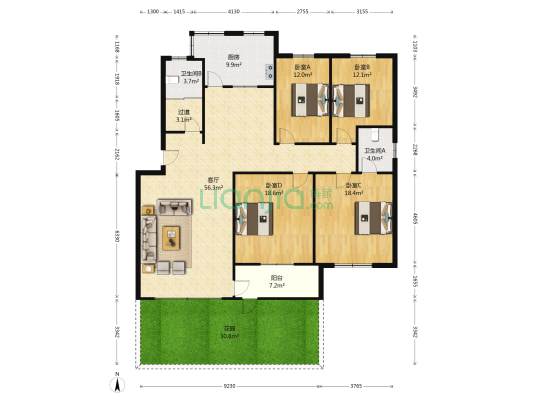 畅清苑小区 4室1厅2卫 163平方