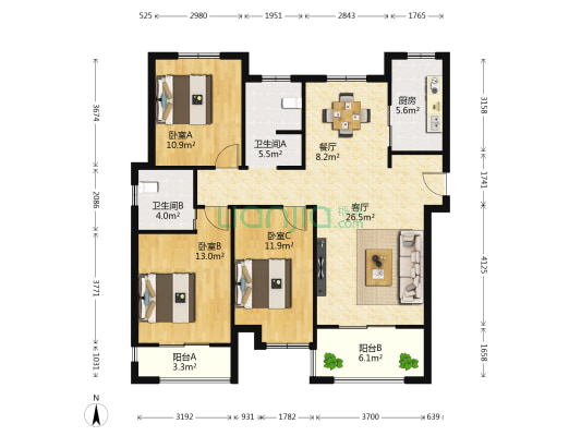 建业花园里海棠苑 3室2厅2卫 0平方