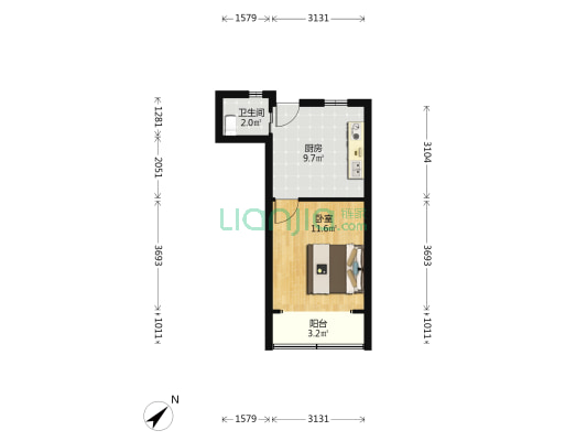 河间路1077弄 1室0厅1卫 33平方