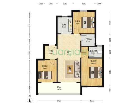天虹菁英汇 3室1厅2卫 111平方