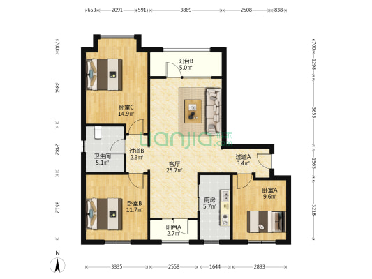 万科城嘉园 3室1厅1卫 115平方
