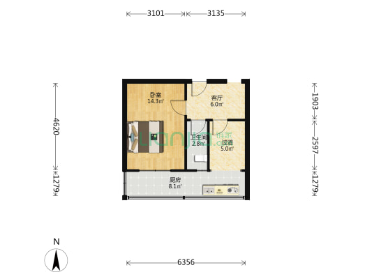税务干部学校宿舍 1室1厅1卫 47平方