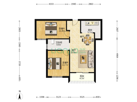 朝正美苑 2室1厅1卫 81平方