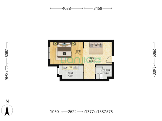 天硕逸景 1室1厅1卫 46平方