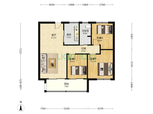 新型家园三期 3室1厅1卫 90平方
