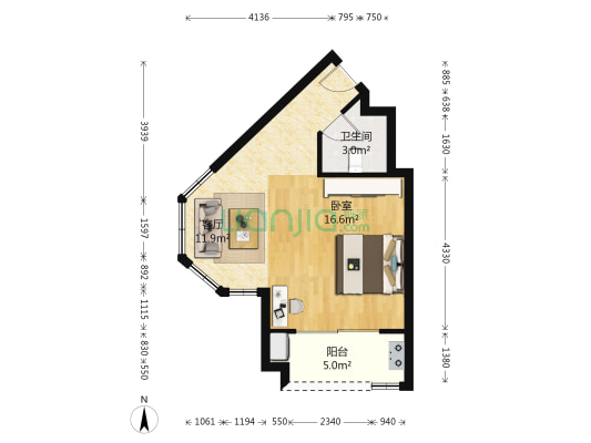 中仪花园海伦堡 1室1厅1卫 50平方