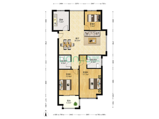 良景学府 3室1厅2卫 115平方