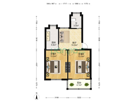 南方社区 2室1厅1卫 63平方