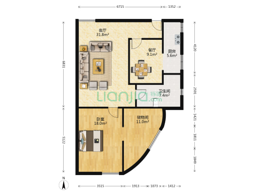 食品公司小区 1室2厅1卫 97平方