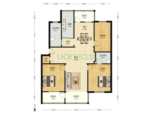 闸东路39号 2室2厅2卫 134平方
