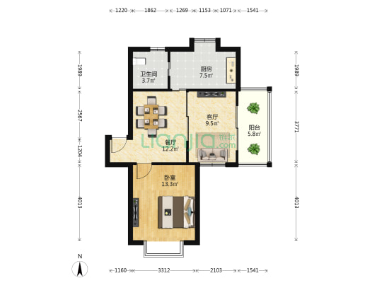 建德花园玫瑰苑(公寓) 1室2厅1卫 63平方
