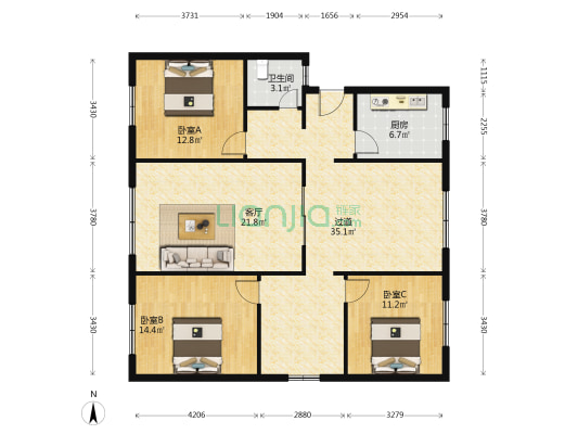 圣景路 3室1厅1卫 123平方
