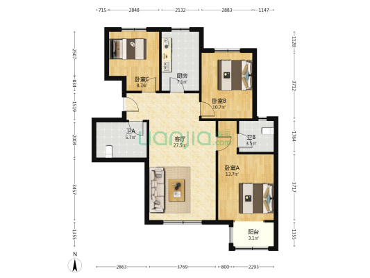 青实·东珠首府 3室1厅2卫 110平方