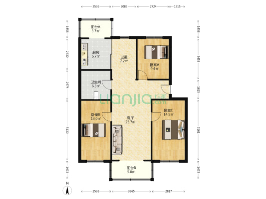 哈尔滨工程大学第四生活小区 3室1厅1卫 110平方