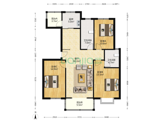 泰安小区东区 3室1厅2卫 133平方