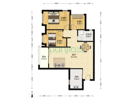 葛洲坝保利曼城 3室1厅1卫 87平方