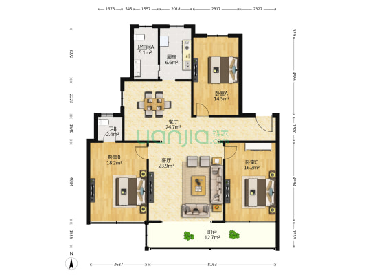 碧湖馨苑 3室2厅2卫 78平方