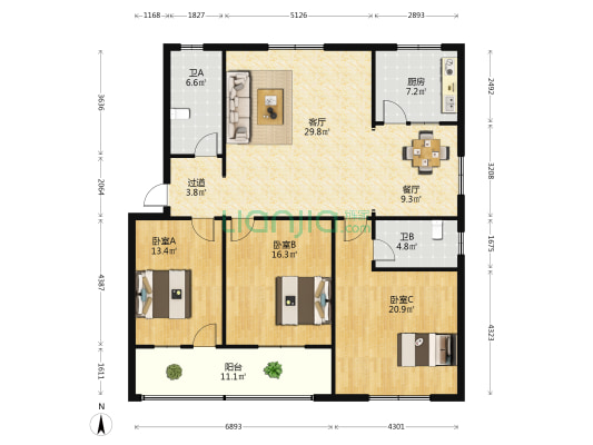 运河街193号 3室2厅2卫 143平方