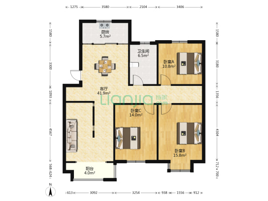 春光苑 3室1厅1卫 120平方