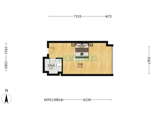 海韵国际 1室0厅1卫 50平方