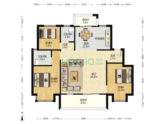 十里春风 3室1厅2卫 110平方