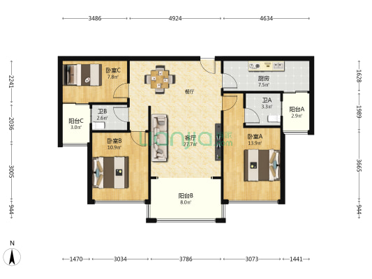 宁海尚峰 3室1厅2卫 101平方
