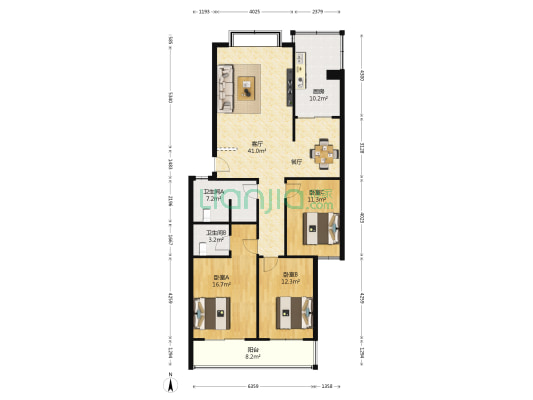 大学中路82号 3室1厅2卫 133平方