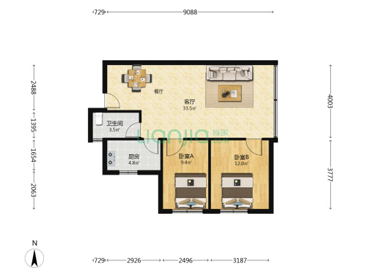 珍珠苑 2室1厅1卫 74平方
