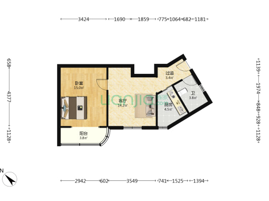 莲溪大楼 1室1厅1卫 62平方