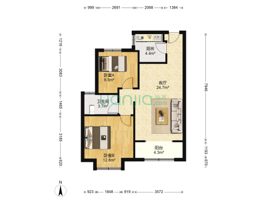 西城济水上苑 2室1厅1卫 90平方