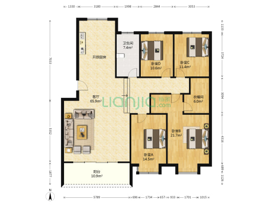 名门世家 4室1厅1卫 173平方