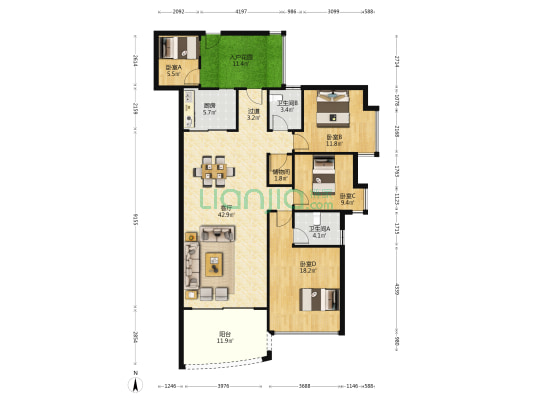 山水豪庭 4室1厅2卫 149平方