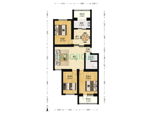 金台园 3室2厅1卫 90平方