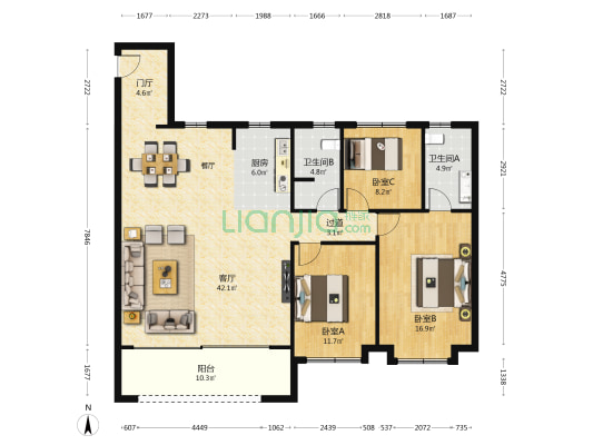 龙湖云璟 3室1厅2卫 141平方