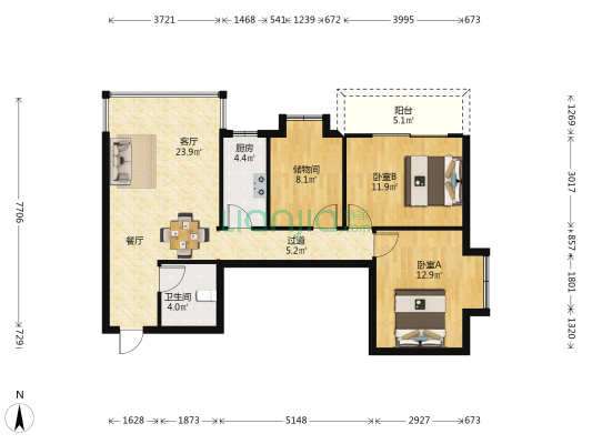 东岳公寓 2室1厅1卫 92平方