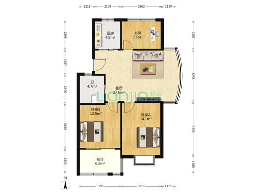 夏驾园贵苑 3室1厅1卫 93平方