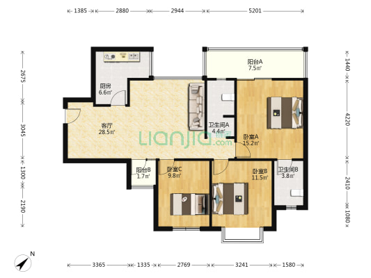 钻石年代 3室1厅2卫 118平方