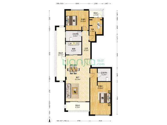 绿城富春和园 3室1厅2卫 152平方