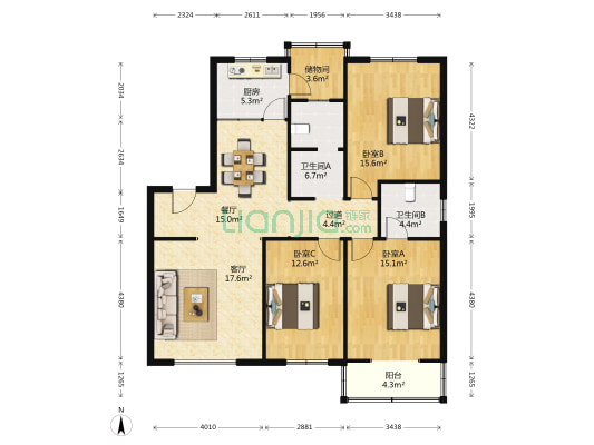 正泰花园 3室2厅2卫 130平方