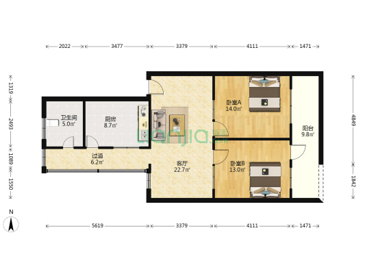 千家新村 2室1厅1卫 80平方