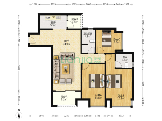 华润澜山望汀澜 3室1厅2卫 113平方