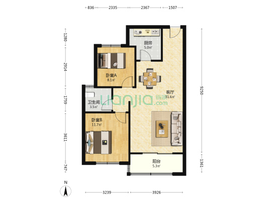 明湖风景 2室1厅1卫 99平方