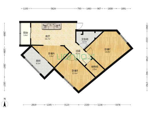 糖酒公司商住楼 3室1厅1卫 94平方