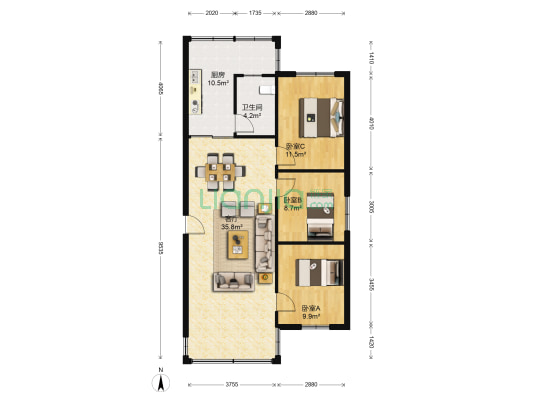 海发紫林苑 3室1厅1卫 94平方
