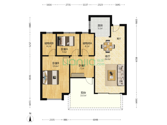 中冶公园1957 3室1厅0卫 105平方