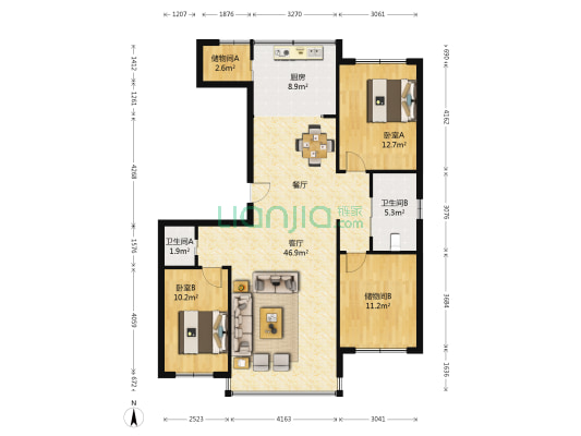 长春市环境保护局 2室1厅2卫 146平方