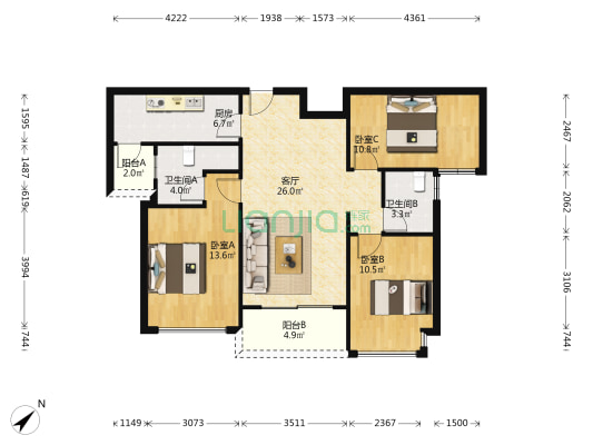 金融街融府 3室1厅2卫 107平方