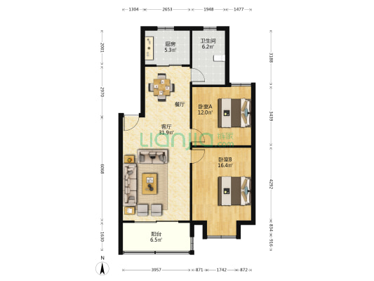 月亮湾园 2室1厅1卫 95平方