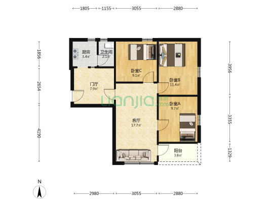 石场路东三巷 3室1厅1卫 74平方