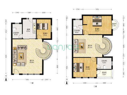 龙华花园 3室2厅3卫 158平方